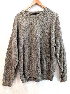 VINTAGE BillBlass Men's Heather Brown Cable Knit Crewneck Slouchy Sweater